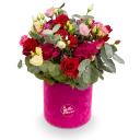Flower box with roses and carnations